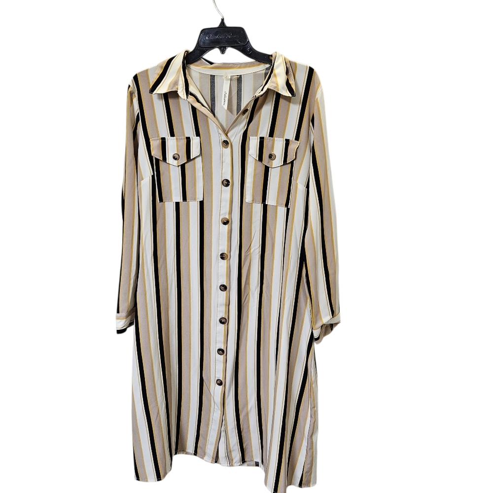 NY Collection Striped Button-Down Shirt Dress Size L - Picture 2 of 13
